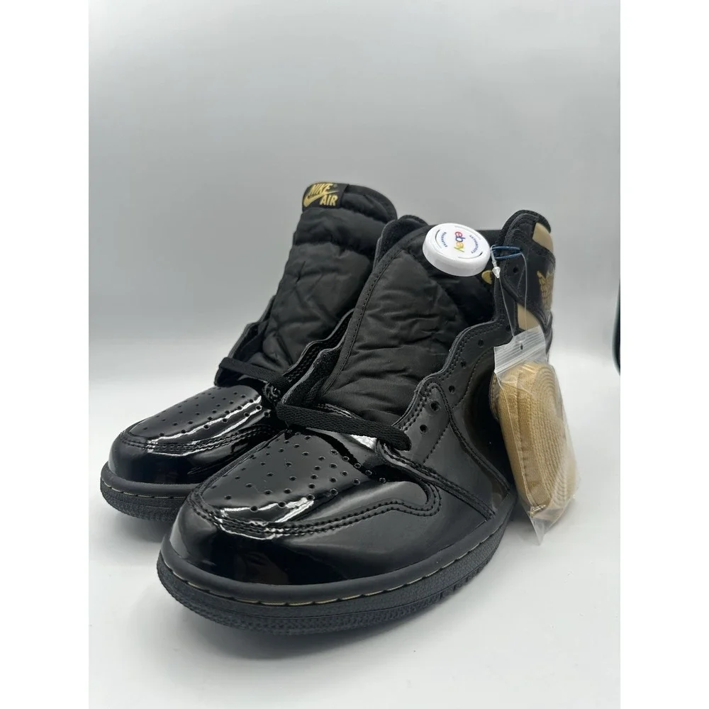 Nike Air Jordan 1 Retro High OG Black Gold Patent Men's Sneakers Size 9 2020